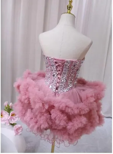 Vista 4 de Vestidos de tul para fiesta de exalumnos, vestidos brillantes de quinceañera, vestido de baile corto de cóctel, vestidos de graduación para jóvenes