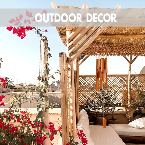 Vista 4 de Campanillas de viento de madera con hermoso tono profundo de 30 Bambú natural, ideal para exteriores/interiores, jardín/decoración del hogar