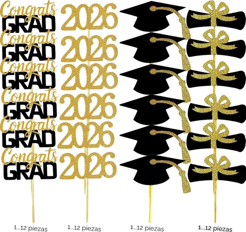 Vista 4 de YuBoBo 2019 - Decoración para magdalenas, decoración para las magdalenas de la fiesta de graduación, año 2019, juego de 48 piezas, 48 pizas