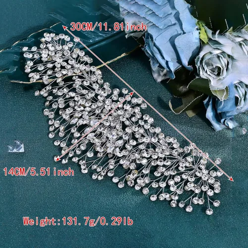 Vista 6 de ULAPAN HP376 - Diadema de boda con diamantes de imitación de plata para mujer, hecha a mano, accesorios para el cabello Ropa para la cabeza.