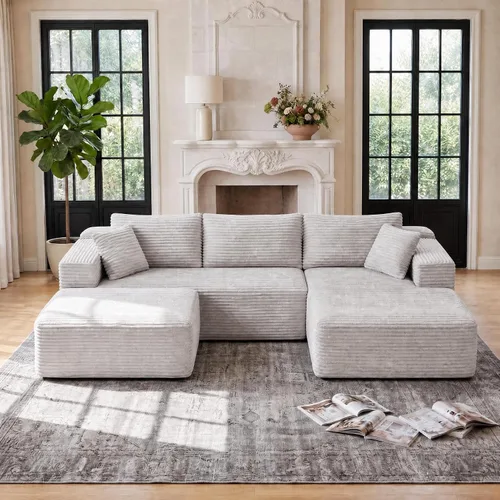 Vista 10 de Sofá nube sin hueso de 111 pulgadas en forma de L con diván, sofá modular de 3 plazas para sala de estar, sofás de felpilla deshuesados de gran Beige
