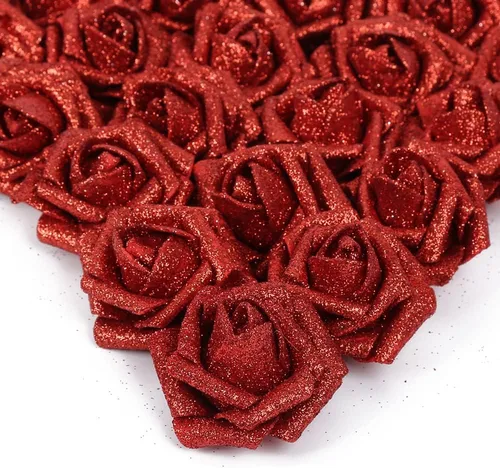 Vista 11 de IPOPU Rosas Negras con Purpurina, 50 PIEZAS Rosas Falsas con Purpurina Flores para Manualidades DIY Ramo de Boda Decoración de Casa y Fiesta (Negro)