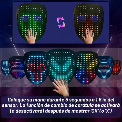 Vista 3 de Juego de 3 guantes y cordones de esqueleto con máscara LED con detección
