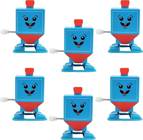 Vista 6 de The Dreidel Company Paquete de 3 Hanukkah Wind-Up and Watch Him Walk-Jump Dreidel, recuerdos de fiesta de Janucá, juguetes novedosos para niños