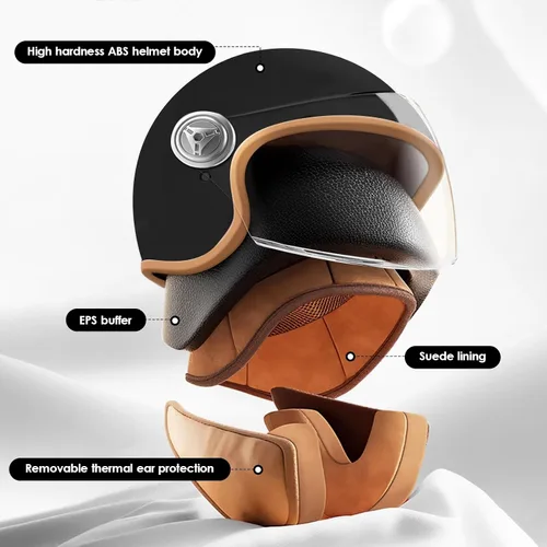 Vista 4 de Casco de motocicleta de cara abierta 3/4 aprobado por DOT, cascos ligeros retro vintage, para niños y niñas de 3 a 15 años de edad, casco de scooter