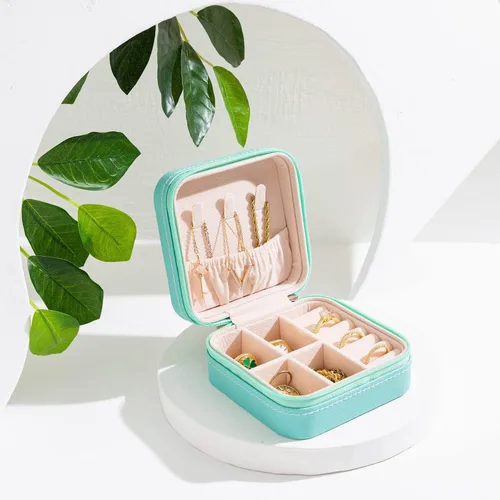 Vista 6 de KElofoN Organizador de joyas de viaje joyero de viaje caja organizadora de joyas pequeña para niñas y mujeres azul