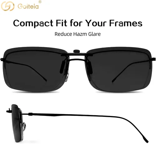 Vista 4 de Goiteia Gafas de sol polarizadas con clip, diseño rectangular ligero sobre gafas graduadas, no se deslizan, protección UV