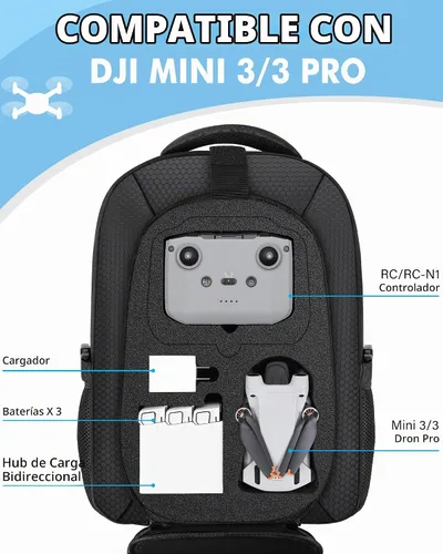 Vista 3 de PEKREWS Funda para DJI Mini 3 / Mini 4 Pro, para RC 2, controlador RC-N3/N2 Negro