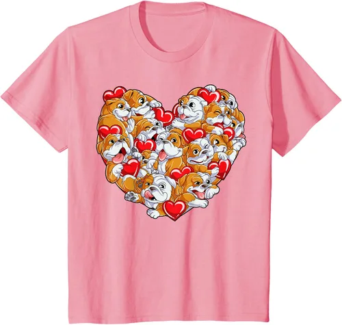 Vista 42 de Camiseta inglesa para el día de San Valentín con diseño de corazón y perro amante de los niños Negro