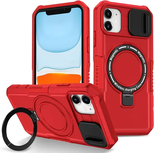 Vista 43 de Funda magnética para iPhone 11, soporte de anillo con ventana corrediza, funda protectora mate a prueba de golpes para iPhone 11 6.1, fundas