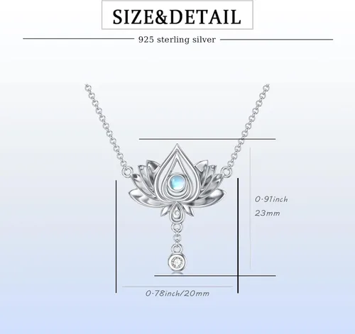 Vista 6 de Flpruy Collar de flor de loto de plata de ley con colgante de piedra lunar relleno de pequeño diamante, delicado colgante de loto, joyería de piedra
