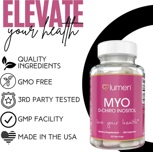 Vista 5 de Lumen Naturals Myo & D-Chiro Inositol Apoyo para Mujeres – Vitamina B8 – 1500 mg por porción – 180 cápsulas – 60 porciones – Sin OMG, sin gluten