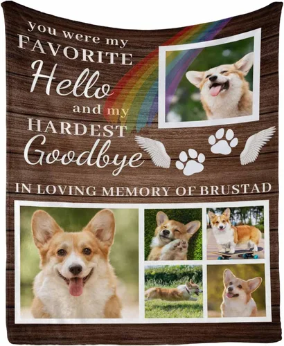 Vista 22 de InterestPrint Manta de perro personalizada en memoria amorosa de la pérdida con imágenes y nombre, regalo personalizado de recuerdo de condolencias