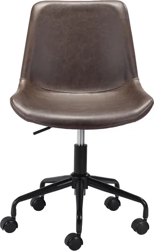 Vista 5 de Zuo Byron - Silla de oficina marrón, estilo moderno, piel sintética, felpa y tela de piel sintética duradera, madera contrachapada, oficina