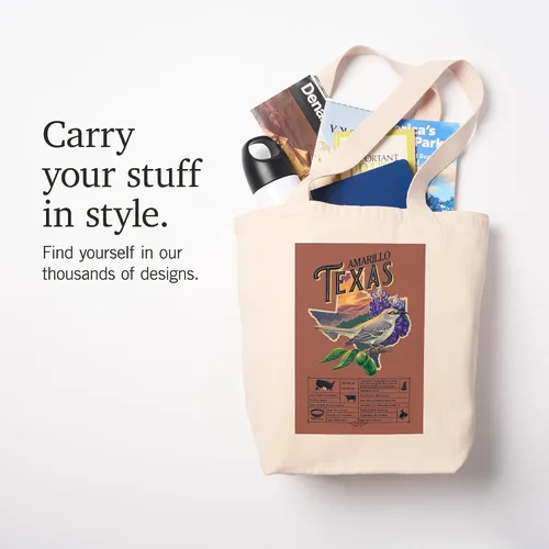 Vista 7 de Lantern Press Amarillo, Texas, Facts About, State Series (100% Cotton Canvas Reusable Tote Bag)