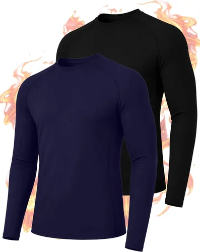 Vista 12 de Roadbox Camisas térmicas de manga larga para hombre, paquete de 2 unidades Blanco/Azul/Gris