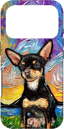 Vista 30 de Negro y bronceado liso Chihuahua Starry Night Dog ilustraciones caso para iPhone 17