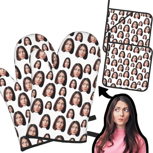 Vista 10 de Manoplas de horno personalizadas y agarraderas personalizadas con tu cara, regalos de repostería para mujeres para cocinar en la cocina, barbacoa