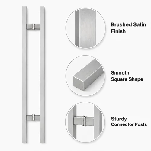 Vista 3 de Square H-Type Door Pull 84" Satin (85mm Bolt)