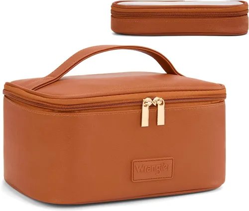 Vista 17 de Wrangler - Bolsa de maquillaje de viaje, 2 piezas, bolsa de cosméticos con Vaca café
