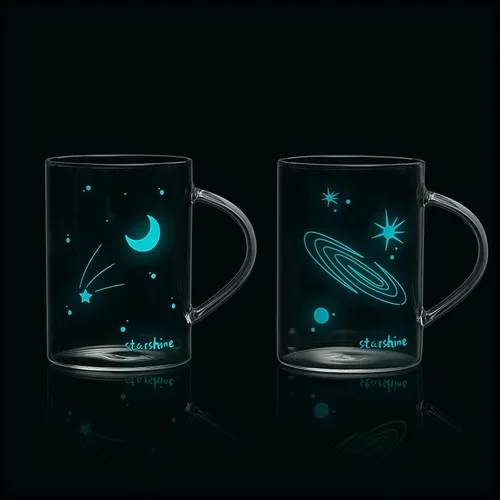 Vista 5 de Astronomy Lovers - Juego de 2 tazas de cristal para amantes de la astronomía, diseño de cielo nocturno, juego de 2 tazas cambiantes de luz, taza