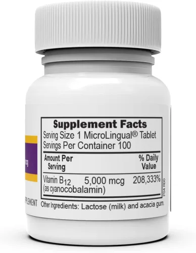 Vista 4 de Superior Source No Shot Vitamina B12 cianocobalamina 5000 mcg, tabletas microlingües de disolución rápida de 100 unidades, suplemento B12