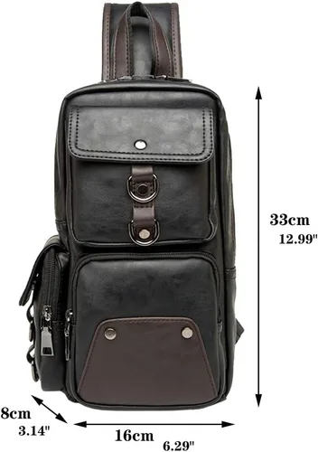 Vista 8 de Mochila estilo bandolera de piel para hombres y mujeres, bandolera de hombro, al pecho, mochila de uso diario para viajes, al aire libre