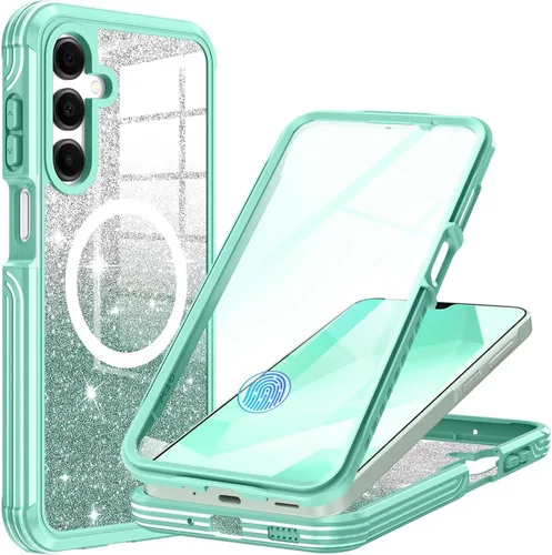 Vista 44 de Funda para Galaxy A16 5G, compatible con MagSafe, funda magnética con purpurina integrada con protector de pantalla de vidrio templado 9H, funda