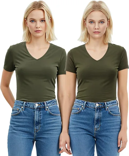Vista 73 de Emmalise Camiseta de manga corta para mujer, cuello en V, tallas junior y plus