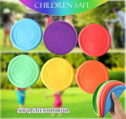 Vista 2 de Juguete de disco volador para niños, juego de césped, para jardín de infantes, juguete de silicona suave, colorido, paquete de 6 unidades a granel