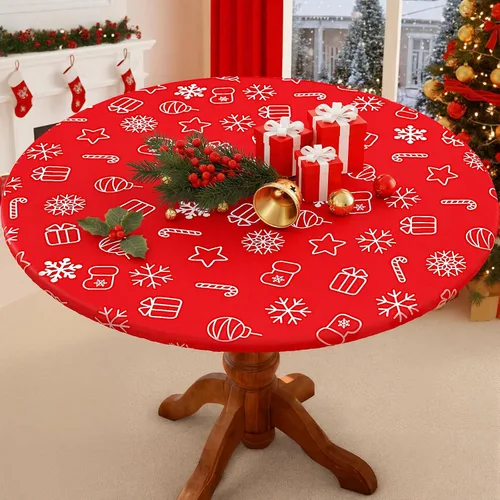 Vista 11 de Smiry Mantel Redondo de Spandex, Manteles Elásticos Ajustados Lavables para Mesas de 18"-24", Cubierta de Mesa de Pícnic Elástica Impermeable