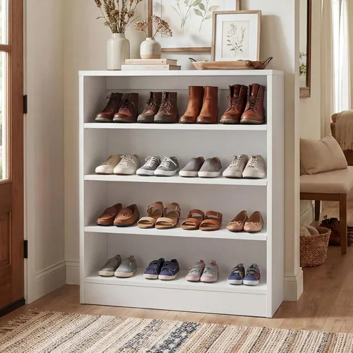 Vista 11 de Homieasy Armario de zapatos, organizador de zapatos de madera moderno de 5 niveles con 3 estantes ajustables para entrada, estante de exhibición
