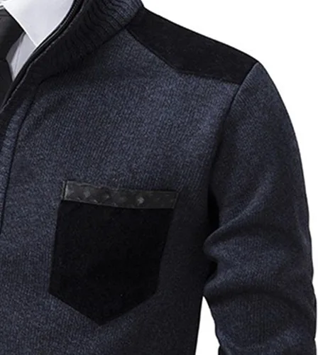 Vista 6 de Suéter de Cuello Alto con cremallera de un cuarto para Hombre, Sudadera clásica canalé, suéter informal Punto