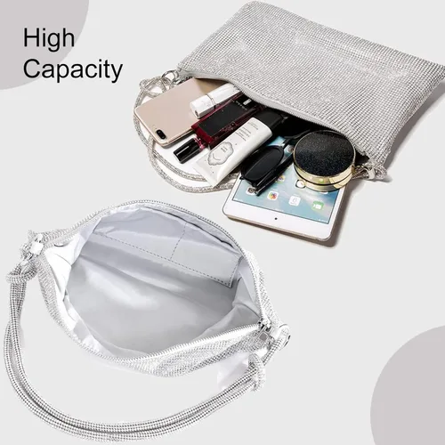 Vista 5 de TOPALL Bolso brillante con diamantes de imitación monederos plateados con diamantes para mujer para noche graduación bolsa de hobo Bling