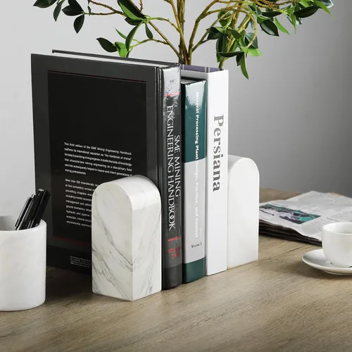 Vista 7 de Koville Sujetalibros de mármol italiano de Carrara para estantes, extremos decorativos para libros, 7 libras, soporte de libros de mármol Bianco
