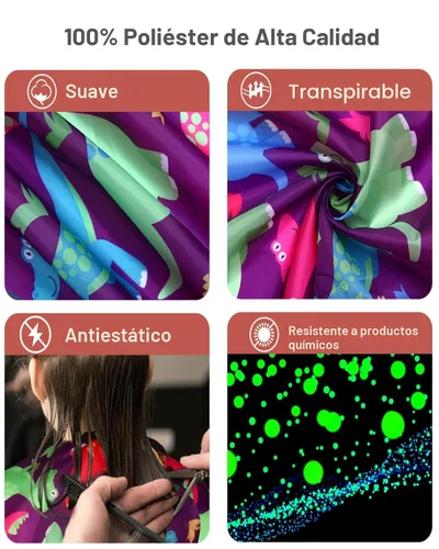Vista 2 de Capa de peluquería para niños con cepillo quitapelusas para el cuello, capa profesional de salón para corte de cabello con cierre a presión