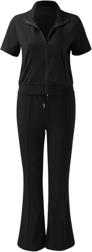 Vista 5 de Conjuntos de 2 piezas para mujer, camisetas de manga corta con cremallera y pantalones largos para mujer