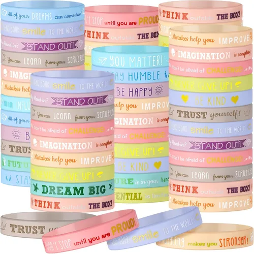 Vista 8 de 60 piezas de pulseras de silicona motivacionales con citas motivacionales, pulseras de goma inspiradoras de silicona para niños, adolescentes