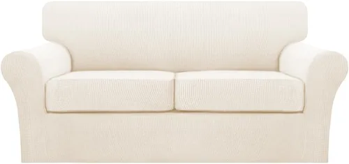 Vista 45 de Turquoize 2 fundas para sillas de sala de estar, funda de sofá con fundas de cojín individuales, funda de muebles para sillas (silla, beige biscotti)