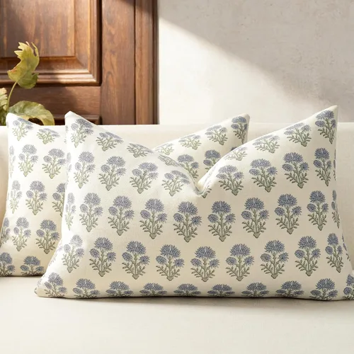 Vista 14 de Juego de 2 fundas de almohada florales de 20 x 20 pulgadas, fundas de almohada con diseño botánico campestre para sofá, cama, sala de estar, fundas