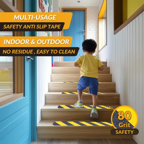 Vista 2 de LifeGrip - Peldaños de tracción antideslizantes (paquete de 10), 4 x 28 pulgadas, amarillo y negro, cinta de mejor agarre con textura