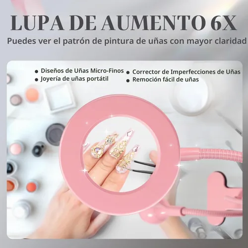 Vista 3 de krofaue Lámpara de uñas UV con lupa 6X, 4 brillo, modo de luz dual Lámpara UV para uñas con lupa 6X