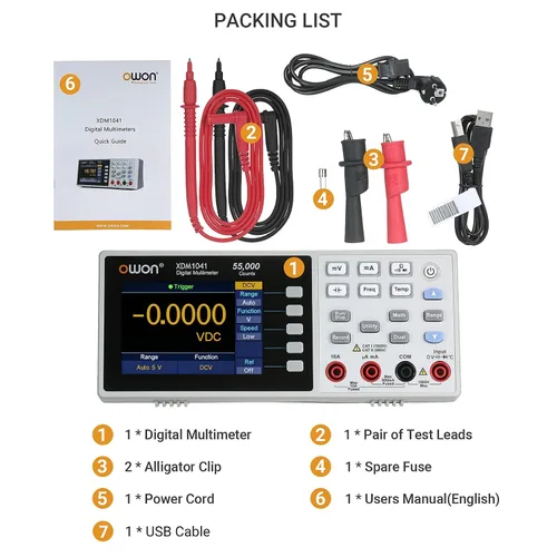 Vista 6 de OWON XDM1041 USB/RS232 Multímetro digital 55000 cuentas de alta precisión Medidor universal de temperatura de escritorio multímetros con pantalla