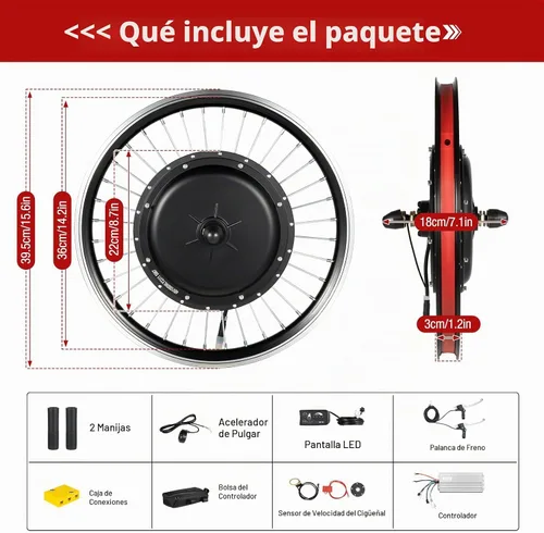 Vista 8 de Kit de conversión de bicicleta eléctrica de 1000 W 48 V con pantalla LED, cubo de rueda delantera de 20 pulgadas, impermeable, cubo de bicicleta