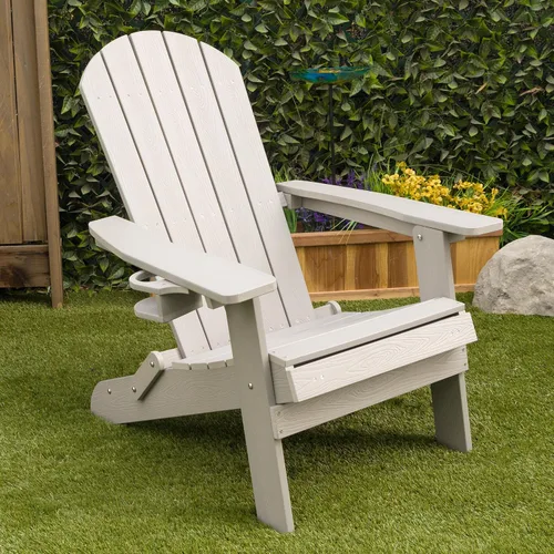 Vista 2 de Alpine Corporation Silla plegable Adirondack para exteriores de 38 pulgadas de alto con portavasos y otomana, diseño ergonómico clásico, muebles