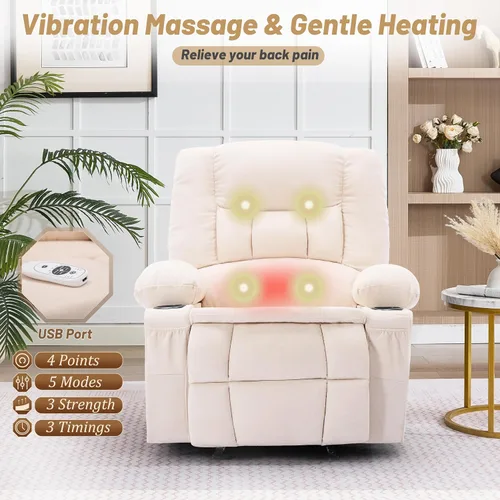 Vista 3 de Rocker - Silla reclinable con masaje y calor, silla reclinable para adultos Beige