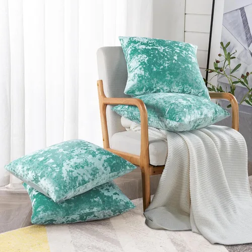 Vista 24 de Home Soft Things Funda de almohada decorativa de terciopelo triturado, 4 piezas, aguacate, 20 x 20 pulgadas, funda cuadrada de acento suave