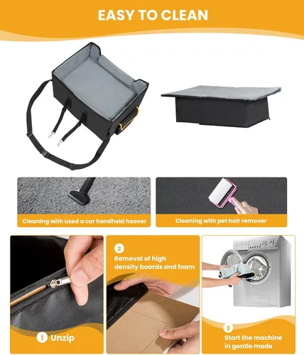 Vista 6 de Asiento elevado de coche para perros pequeños, asiento elevado para perros y mascotas, cama transportadora de viaje para automóvil con correas