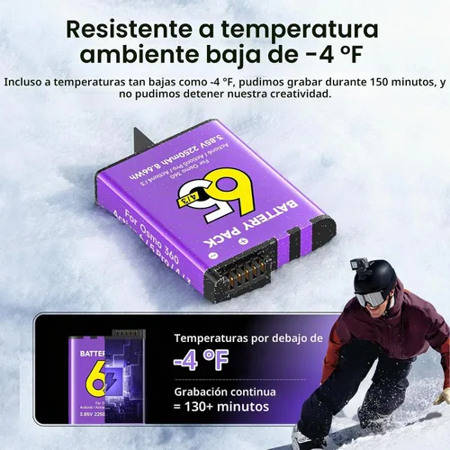 Vista 3 de Batería de 2250 mAh para Osmo Action 6, 2 baterías de repuesto, compatible con Osmo 360, Osmo Action 6, Osmo Action 5 Pro, Osmo Action 4, Osmo