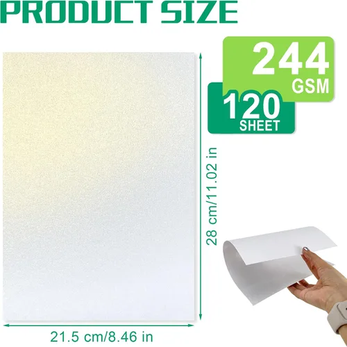 Vista 2 de Paquete de 120 cartulina blanca brillante dorada metálica de doble cara, 8.5 x 11 pulgadas, 244 GSM, apta para impresoras láser para bodas